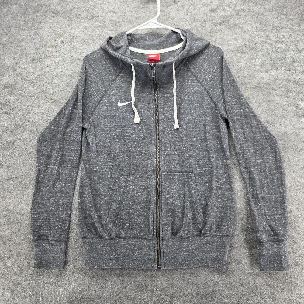 Nike Hoodie Mens S Gray Full Zip Hooded Lightweight Fleece Logo Embroidered